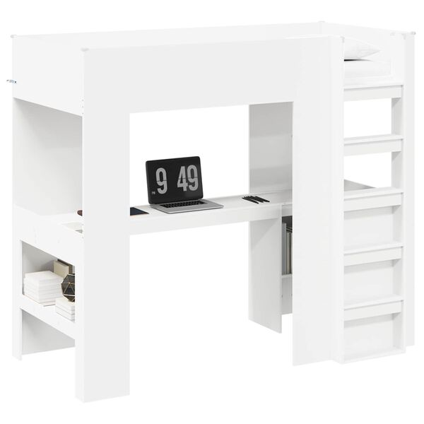 vidaXL Estrutura de Cama Loft com Mesa Branco 90 x 190 cm