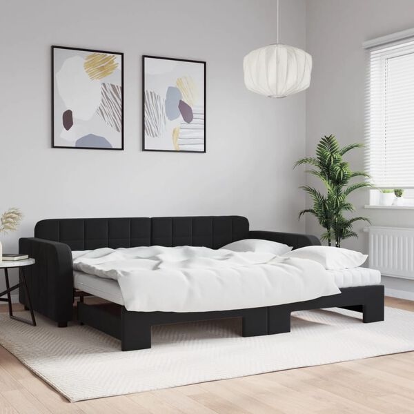 vidaXL Sof&aacute;-cama com gavet&atilde;o e colch&otilde;es 90x200 cm veludo preto