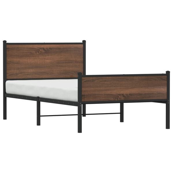 vidaXL Estrutura de cama sem colch&atilde;o 100x190cm metal carvalho castanho