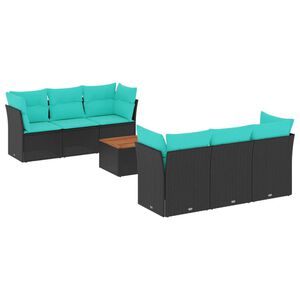 vidaXL 7 pcs conjunto de sof&aacute;s p/ jardim c/ almofad&otilde;es vime PE preto