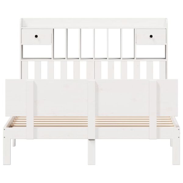 vidaXL Cama com estante sem colch&atilde;o 160x200 cm pinho maci&ccedil;o branco