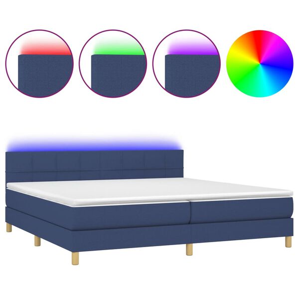 vidaXL Cama box spring c/ colch&atilde;o e LED 200x200 cm tecido azul