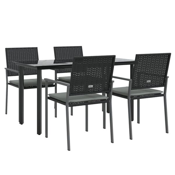 vidaXL 5 pcs conjunto de jantar p/ jardim c/ almofad&otilde;es vime PE e a&ccedil;o