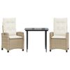 vidaXL 3 pcs conjunto de jantar p/ jardim com almofad&otilde;es vime PE bege