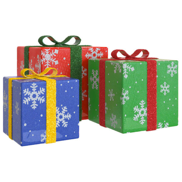 vidaXL Presentes de Natal iluminados 3 pcs 64 luzes LED branco quente