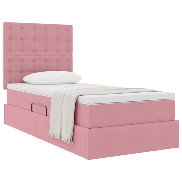 vidaXL Cama com arruma&ccedil;&atilde;o e colch&atilde;o Rosa 90 x 200 cm Veludo