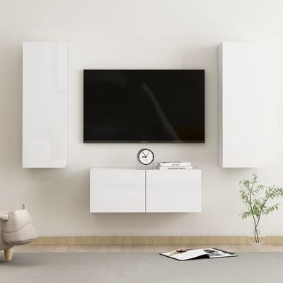 vidaXL 3 pcs conjunto de móveis de TV contraplacado branco brilhante