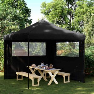 vidaXL Tenda p/ festas pop-up dobr&aacute;vel com 2 paredes laterais preto