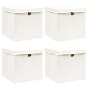 vidaXL Caixas de arruma&ccedil;&atilde;o com tampas 4 pcs 32x32x32 cm tecido branco