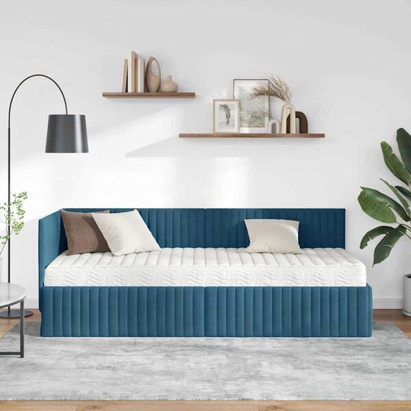 vidaXL Estrutura de Cama de Canto com Colch&atilde;o 2 pcs Azul Veludo