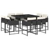 vidaXL 9 pcs conjunto de jantar p/ jardim c/ almofad&otilde;es vime PE preto
