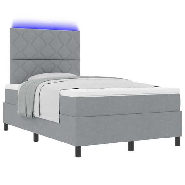 vidaXL Cama Box com colch&atilde;o com led Cinzento-claro 120 x 190 cm tecido