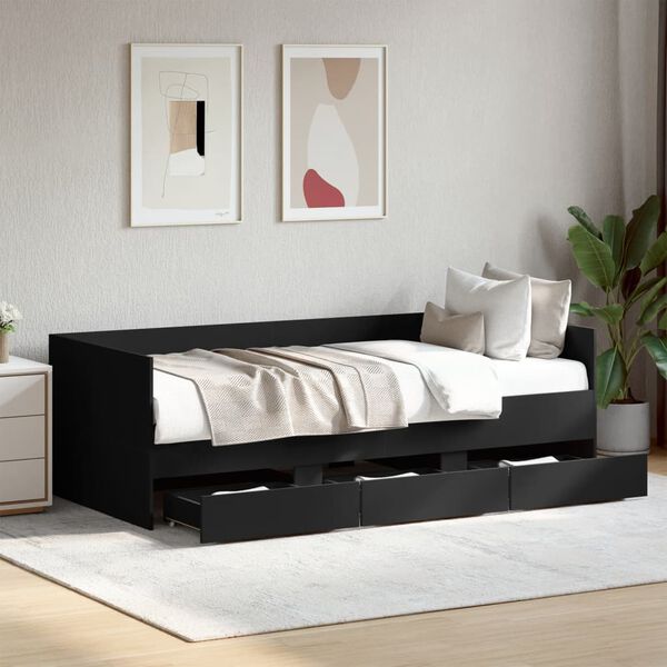 vidaXL Sofá-cama com gavetas sem colchão 90x190 cm preto