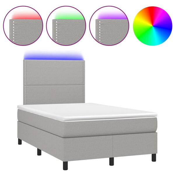 vidaXL Cama box spring c/ colch&atilde;o e LED 120x190 cm tecido cinza-claro