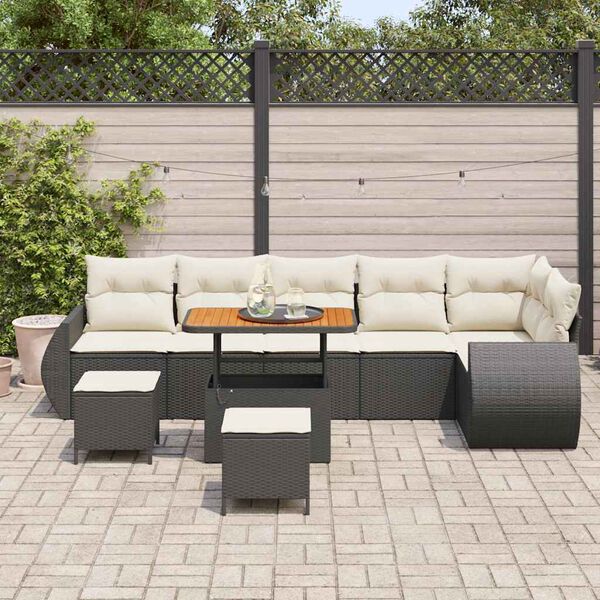 vidaXL Conjunto de Sof&aacute; de Jardim com almofada 9 pcs Preto e Creme