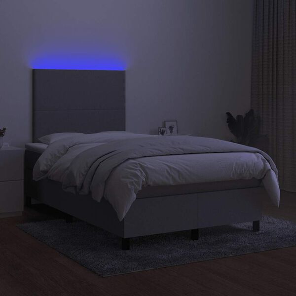 vidaXL Cama box spring c/ colch&atilde;o e LED 120x190 cm tecido cinza-claro