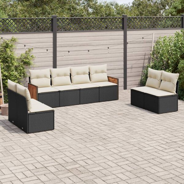 vidaXL 8 pcs conjunto sof&aacute;s de jardim com almofad&otilde;es vime PE preto