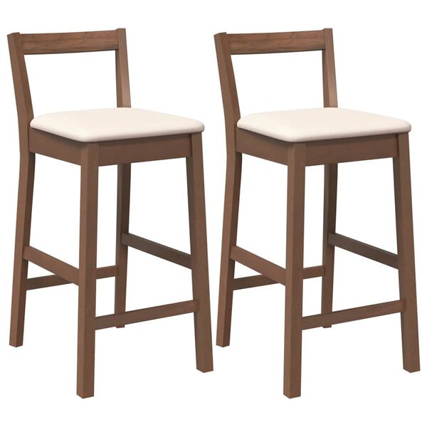 vidaXL Bancos de bar com almofad&otilde;es 2pcs madeira de seringueira maci&ccedil;a