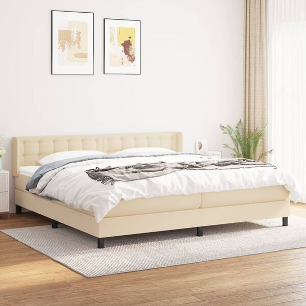 vidaXL Cama com molas/colch&atilde;o 200x200 cm tecido cor creme