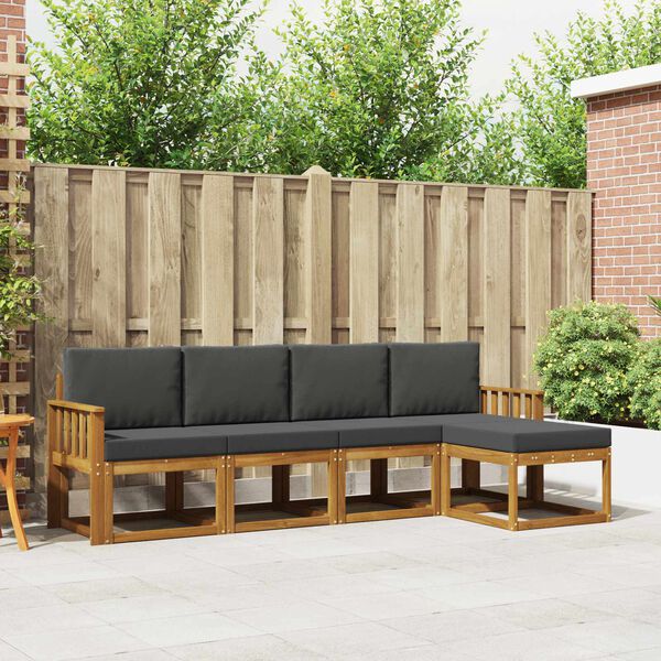 vidaXL Conjunto de Sof&aacute;s para Exterior 5 pcs Natural e Antracite