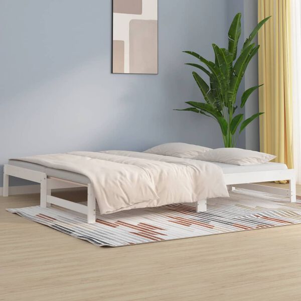 vidaXL Estrutura sof&aacute;-cama de puxar 2x(90x190) cm pinho maci&ccedil;o branco