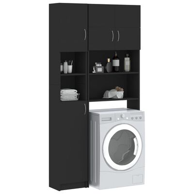 vidaXL Conj. armários para máquinas lavar roupa contraplacado preto