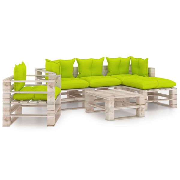 vidaxL Conjunto lounge de paletes p/ jardim 6 pcs c/ almofad&otilde;es pinho