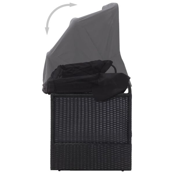 vidaXL Sof&aacute;-cama de exterior com toldo vime PE preto