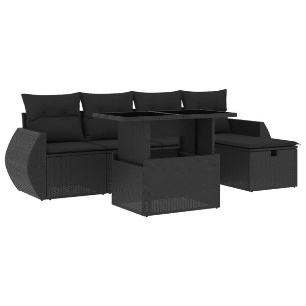 vidaXL 6 pcs conjunto sof&aacute;s de jardim c/ almofad&otilde;es vime PE preto