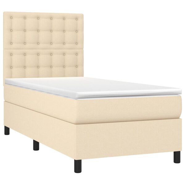 vidaXL Cama box spring c/ colchão e LED 90x190 cm tecido cor creme