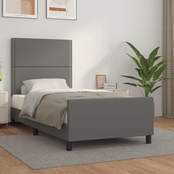 vidaXL Estrutura cama c/ cabeceira couro artificial 90x190 cm cinzento