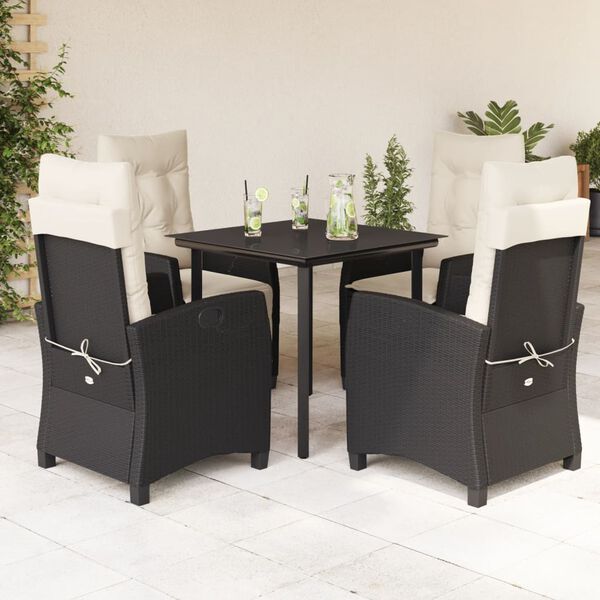 vidaXL 5 pcs conjunto de jantar p/ jardim c/ almofad&otilde;es vime PE preto