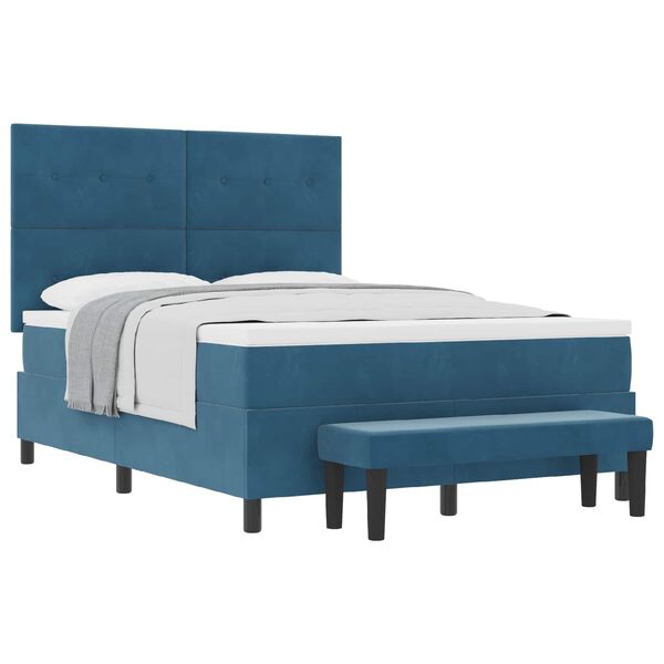 vidaXL Cama Box com colch&atilde;o Azul escuro 160 x 200 cm Veludo