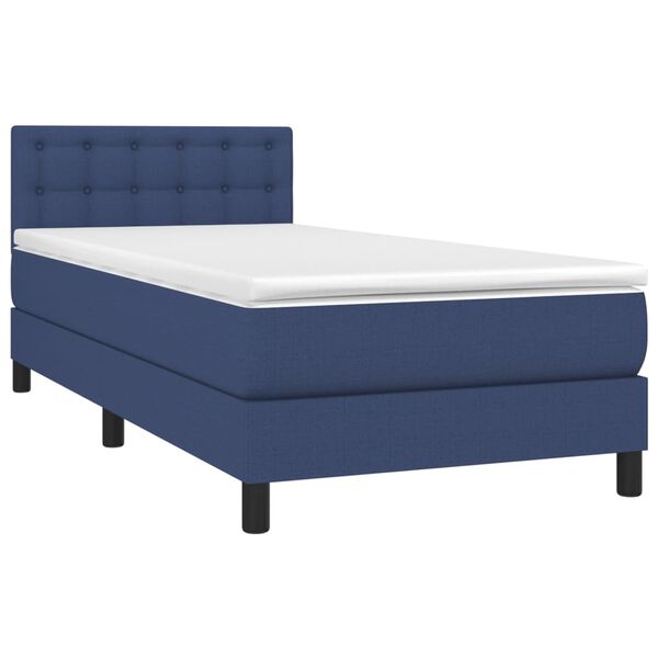vidaXL Cama box spring c/ colch&atilde;o e LED 90x190 cm tecido azul