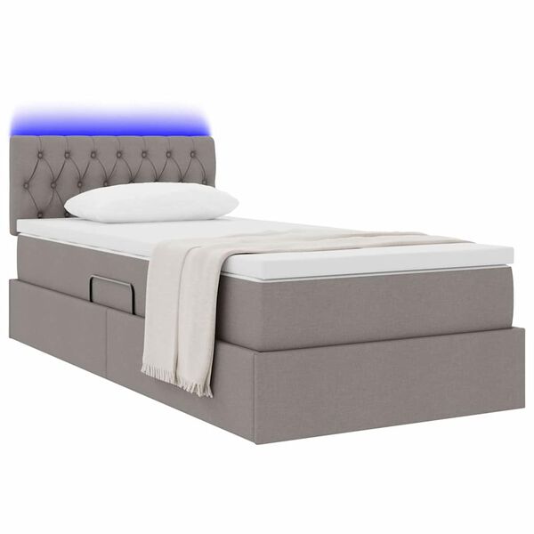 vidaXL Cama com arruma&ccedil;&atilde;o e LED Cinzento-acastanhado 90 x 190 cm