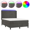 vidaXL Cama box spring c/ colch&atilde;o/LED 140x190cm veludo cinzento-escuro