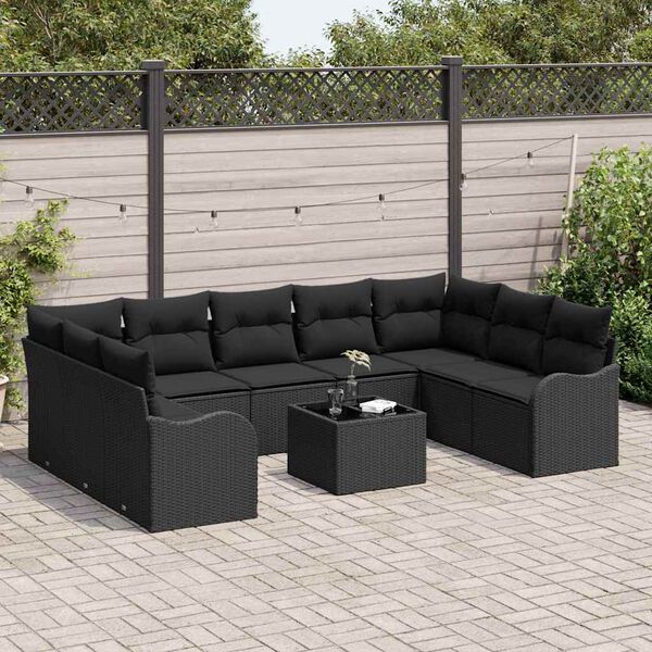 vidaXL Conjunto de Sof&aacute; de Jardim Preto vime PE