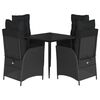 vidaXL 5 pcs conjunto de jantar p/ jardim c/ almofad&otilde;es vime PE preto