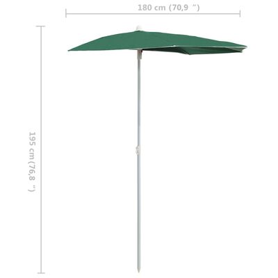 vidaXL Guarda-sol semicircular com mastro 180x90 cm verde