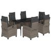 vidaXL 7 pcs conjunto de jantar p/ jardim c/ almofad&otilde;es vime PE cinza