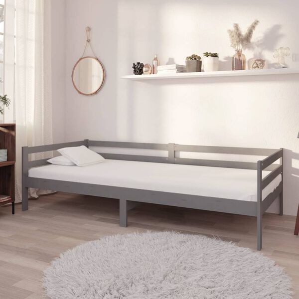 vidaXL Sof&aacute;-cama 90x200 cm madeira de pinho maci&ccedil;a cinzento