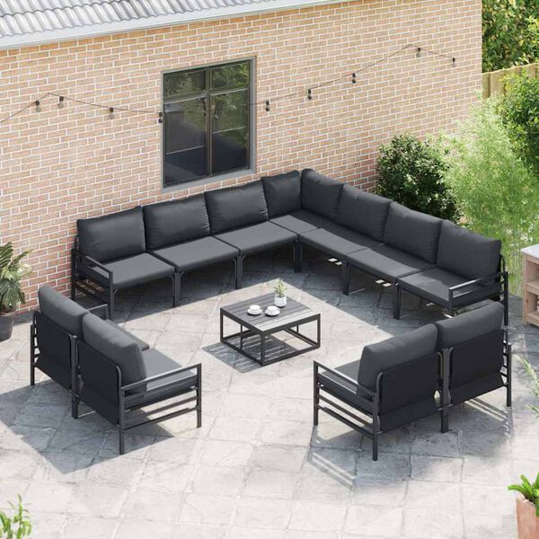 vidaXL Conjunto de Sof&aacute; de Jardim com almofada 11 pcs Preto A&ccedil;o