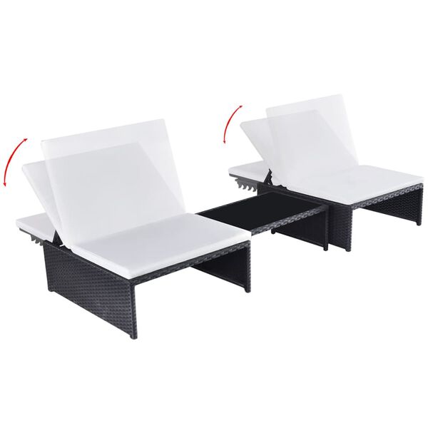 vidaXL Cadeiras jardim reclin&aacute;veis 2 pcs com mesa vime PE preto