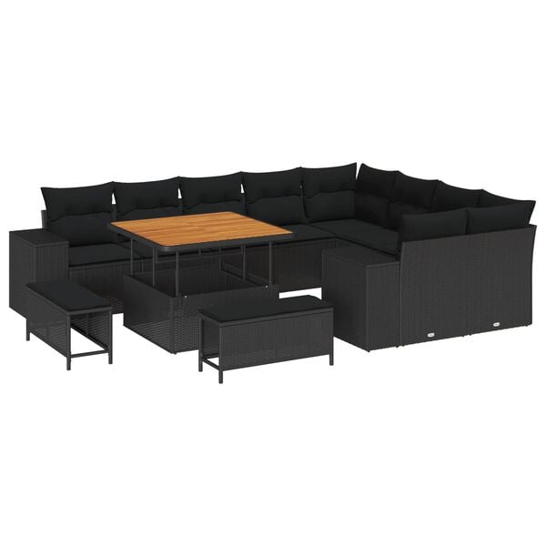 vidaXL Conjunto de Sof&aacute; de Jardim com almofada 12 pcs Preto