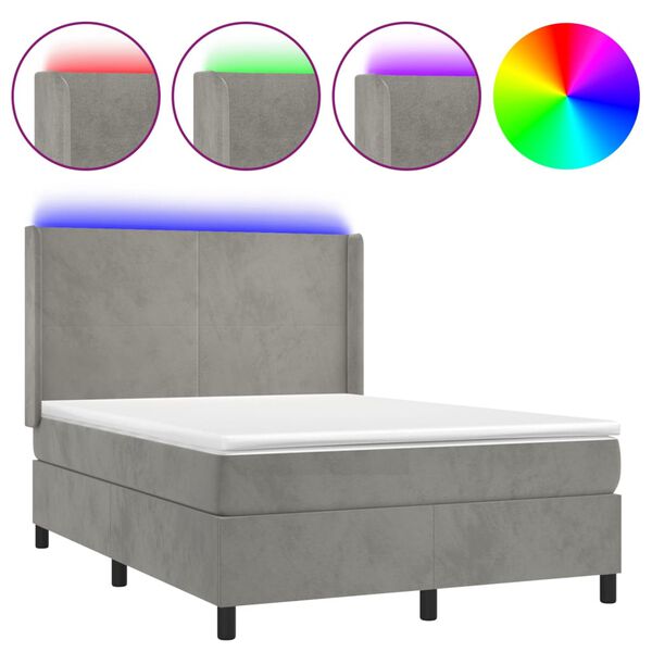 vidaXL Cama box spring c/ colch&atilde;o/LED 140x190 cm veludo cinzento