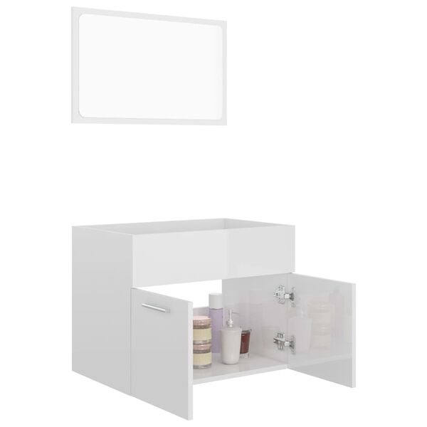 vidaXL 2 pcs conj. móveis casa de banho derivados madeira branco bril.