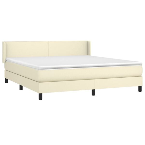 vidaXL Cama com molas/colch&atilde;o 180x200 cm couro artificial cor creme