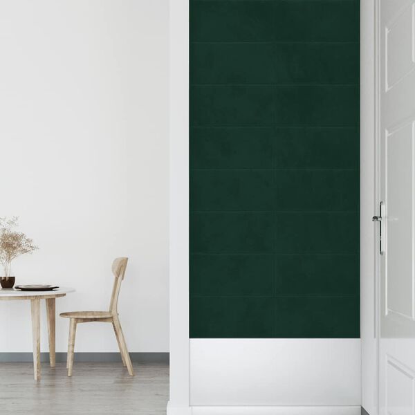 vidaXL Painel de parede 12 pcs 60x30 cm veludo 2,16 m&sup2; verde-escuro