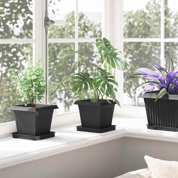 vidaXL Vaso Quadrado para Flores 6 pcs Preto 43 x 43 x 33.5 cm