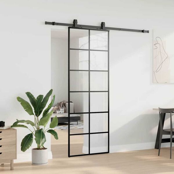 vidaXL Porta deslizante c/ conj. ferragens 76x205cm vidro ESG preto